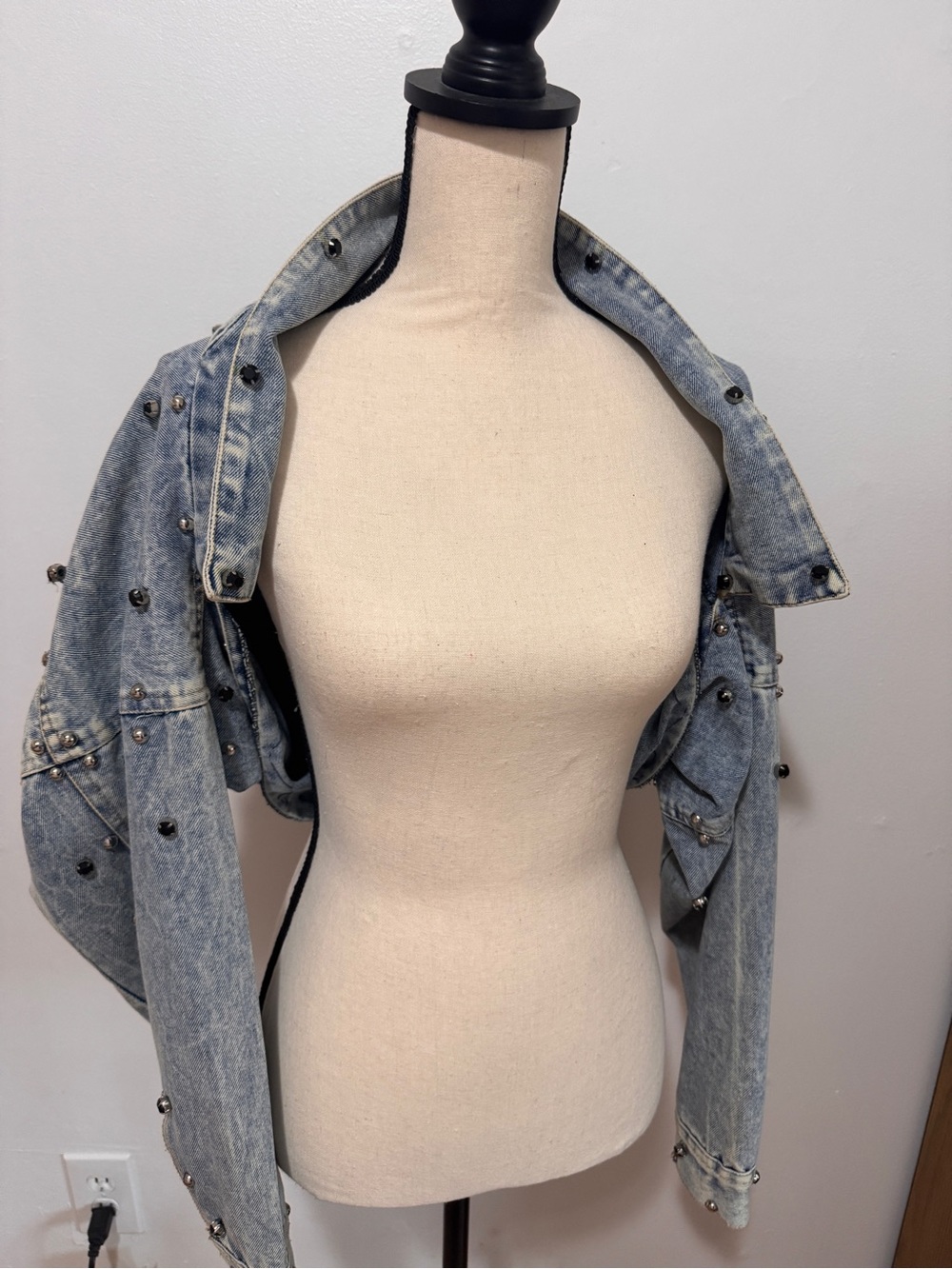 Thrill Light Blue Acid Wash Denim Jacket with Silver Studs